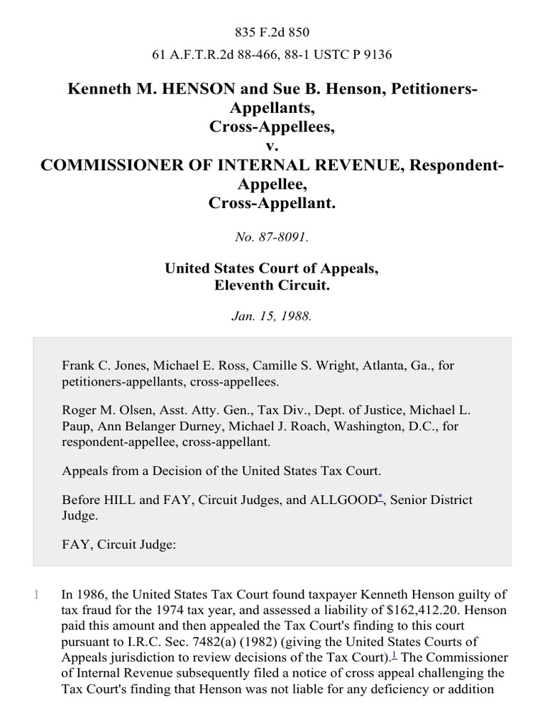 M. Henson and Sue B. Henson, CrossAppellees v. Commissioner of