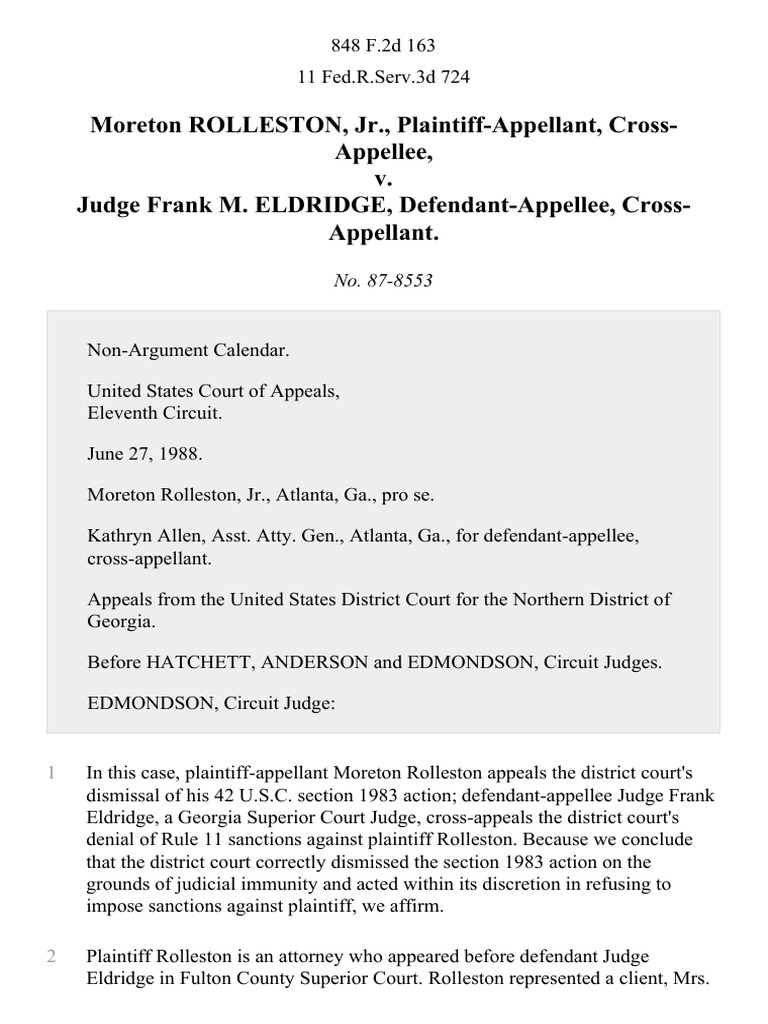 Moreton Rolleston, JR., CrossAppellee v. Judge Frank M. Eldridge
