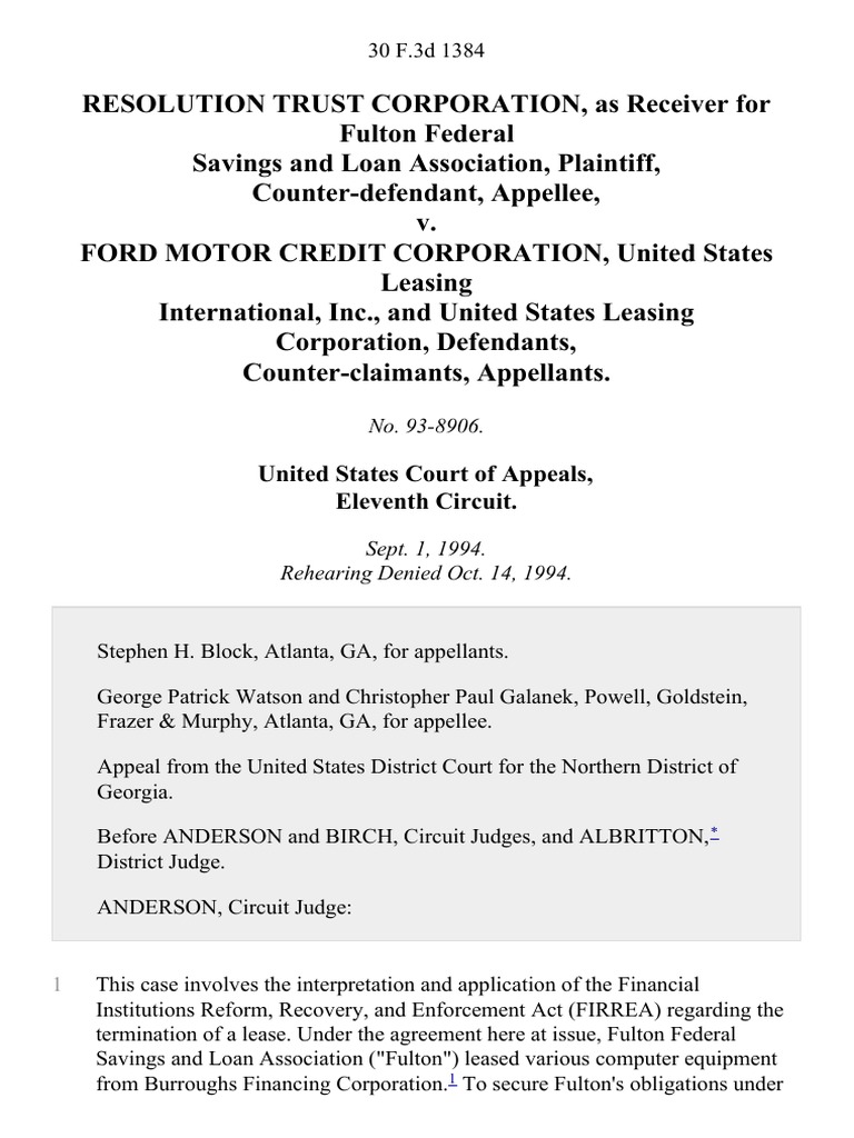 FIRREA Lease Dispute Ruling | PDF | Security Interest | Lease