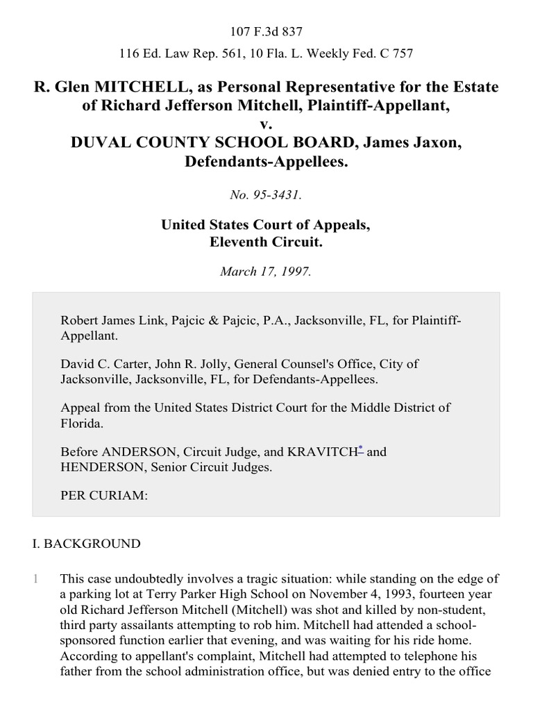 Mitchell V Duval County School BD 107 F 3d 837 11th Cir 1997