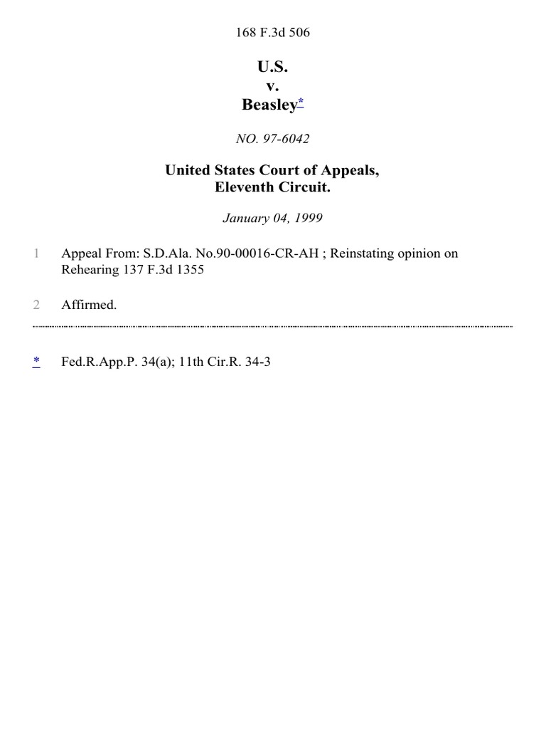 U.S. v. Beasley: 11th Circuit Appeal Decision | PDF | Law