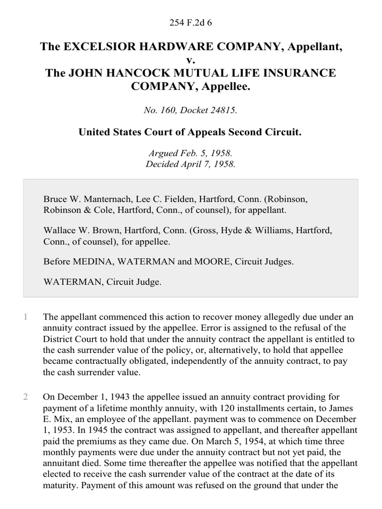 Hartford Annuity Login >> The Excelsior Hardware Company V The John Hancock Mutual Life Hartford Annuity Login >> The Excelsior Hardware Company V The John Hancock Mutual Life