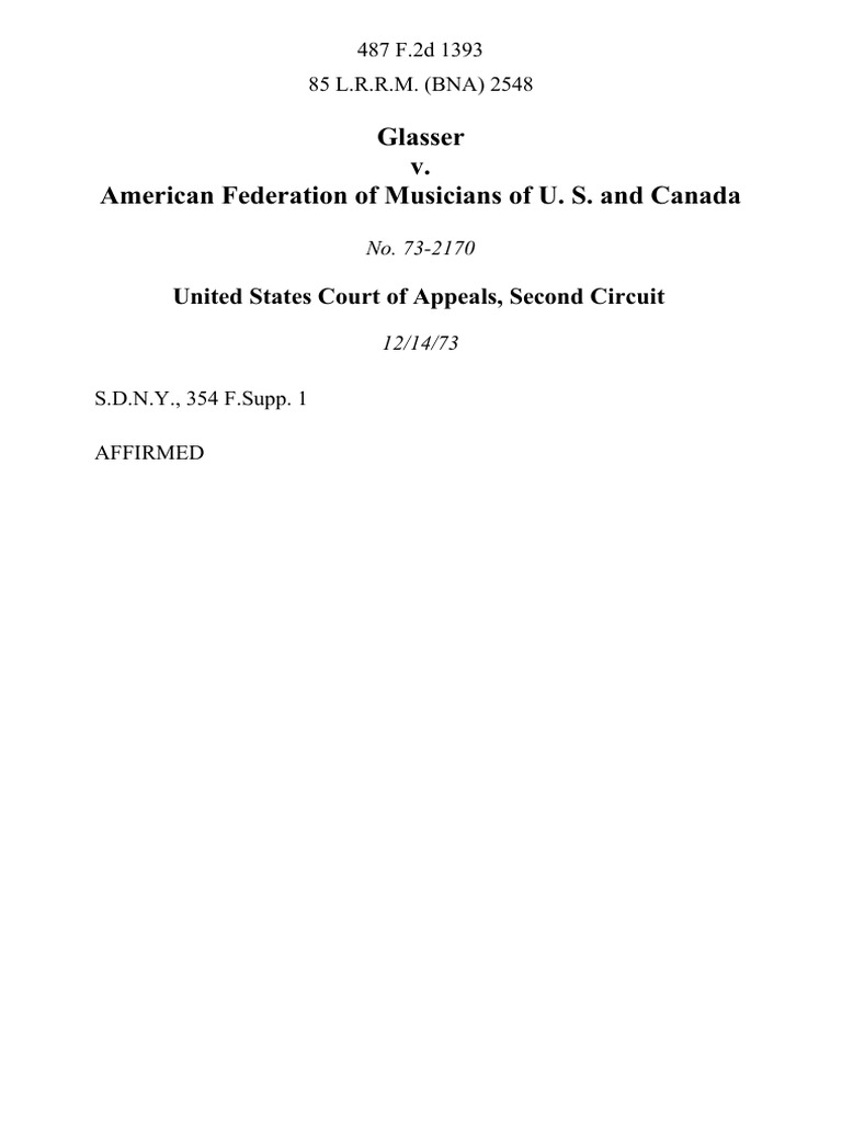 Glasser v american federation of musicians of u s and canada 487 f