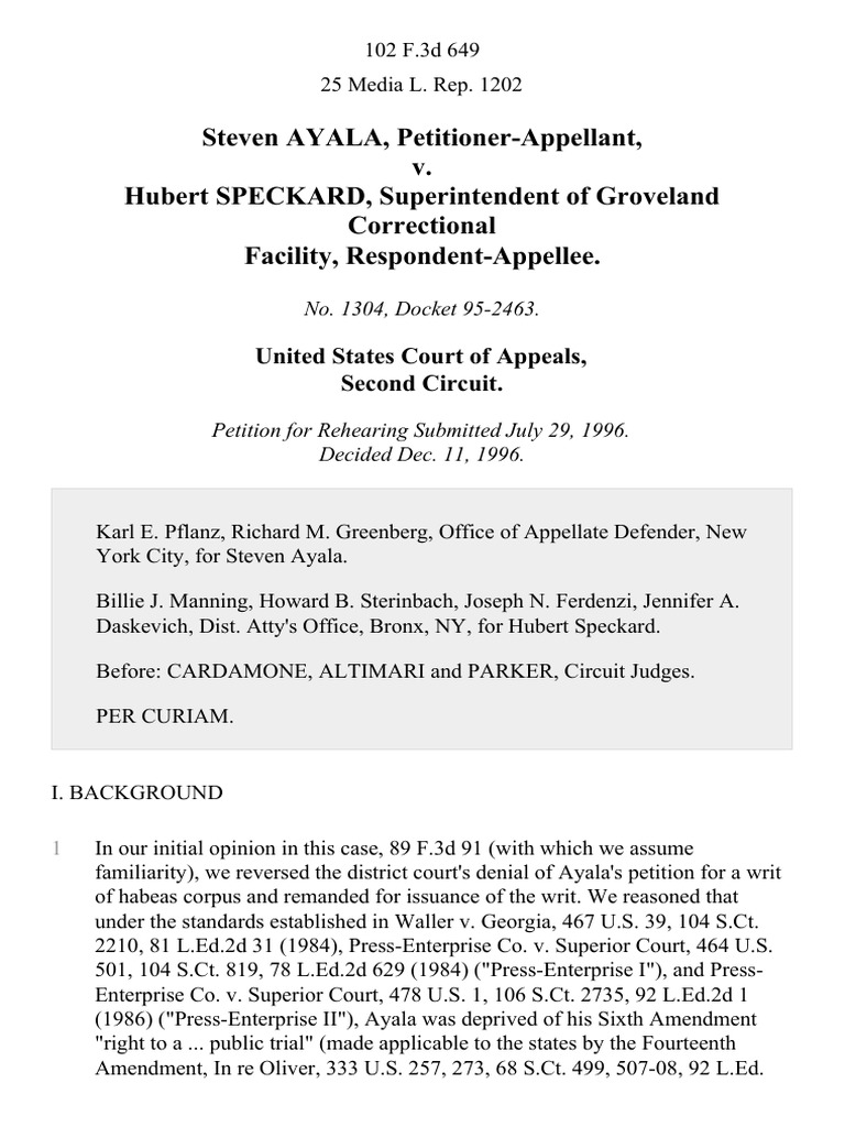 Steven Ayala v. Hubert Speckard, Superintendent of Groveland