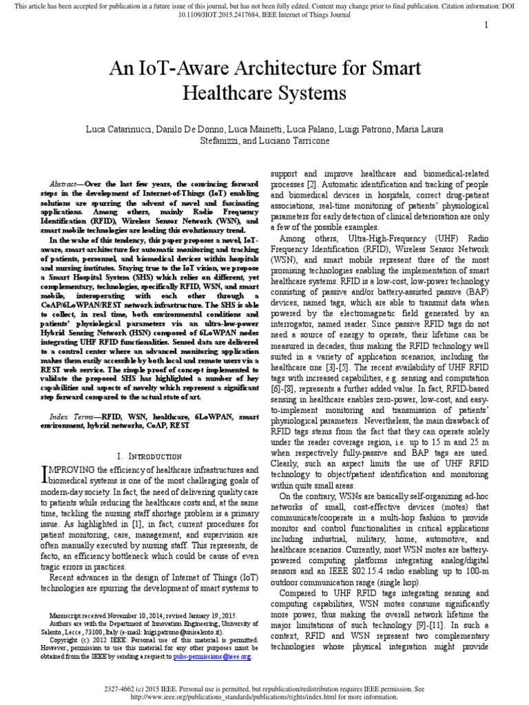 IoT Aware Architecture For Smart Living | PDF | Internet Of Things ...