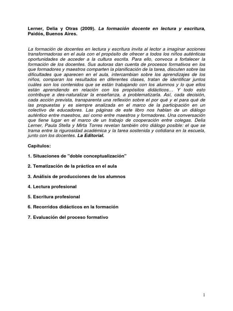 Lerner, Delia - FD en L&E "Lectura Profesional" | PDF | Lectura (proceso) |