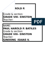 Paul Harold P. Batiles Grade Viii - Einstein: Name