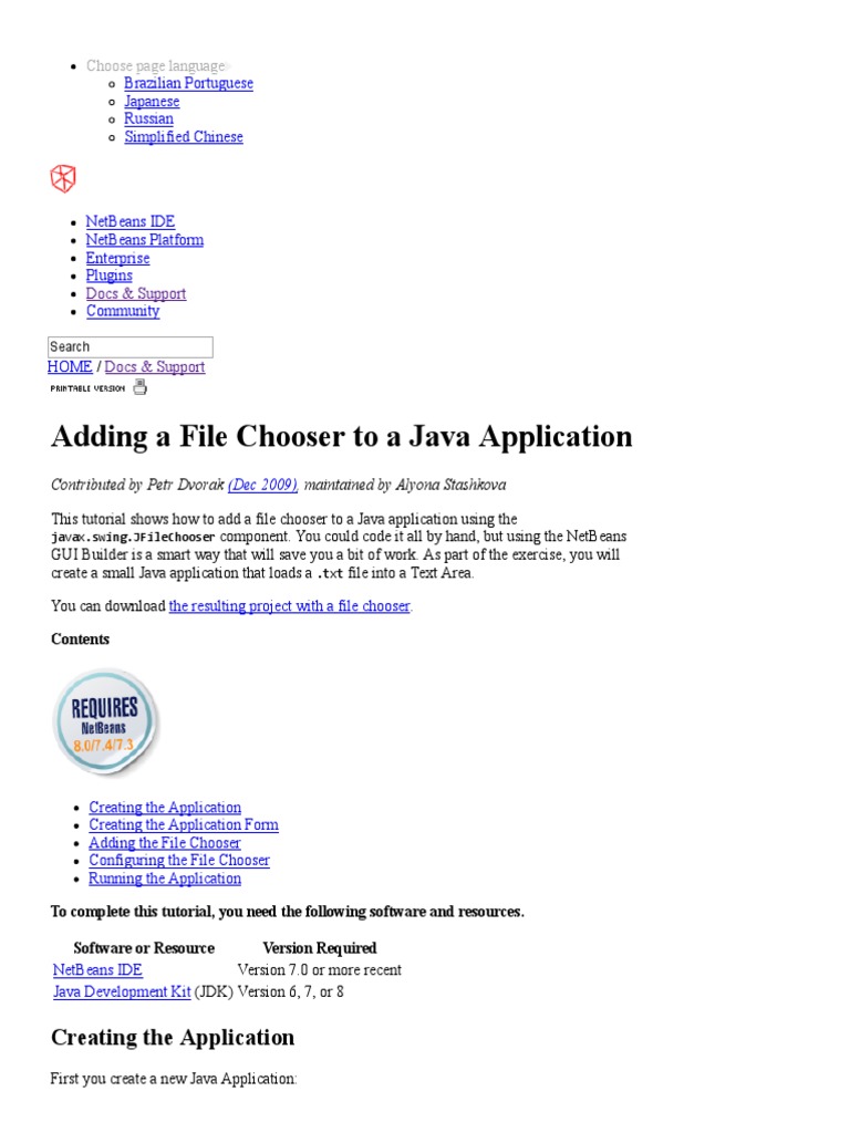 Adding A File Chooser To A Java Application | PDF | Net Beans ...