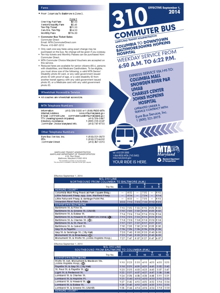 310 Commuter Bus | PDF | Baltimore | Passenger Rail Transport