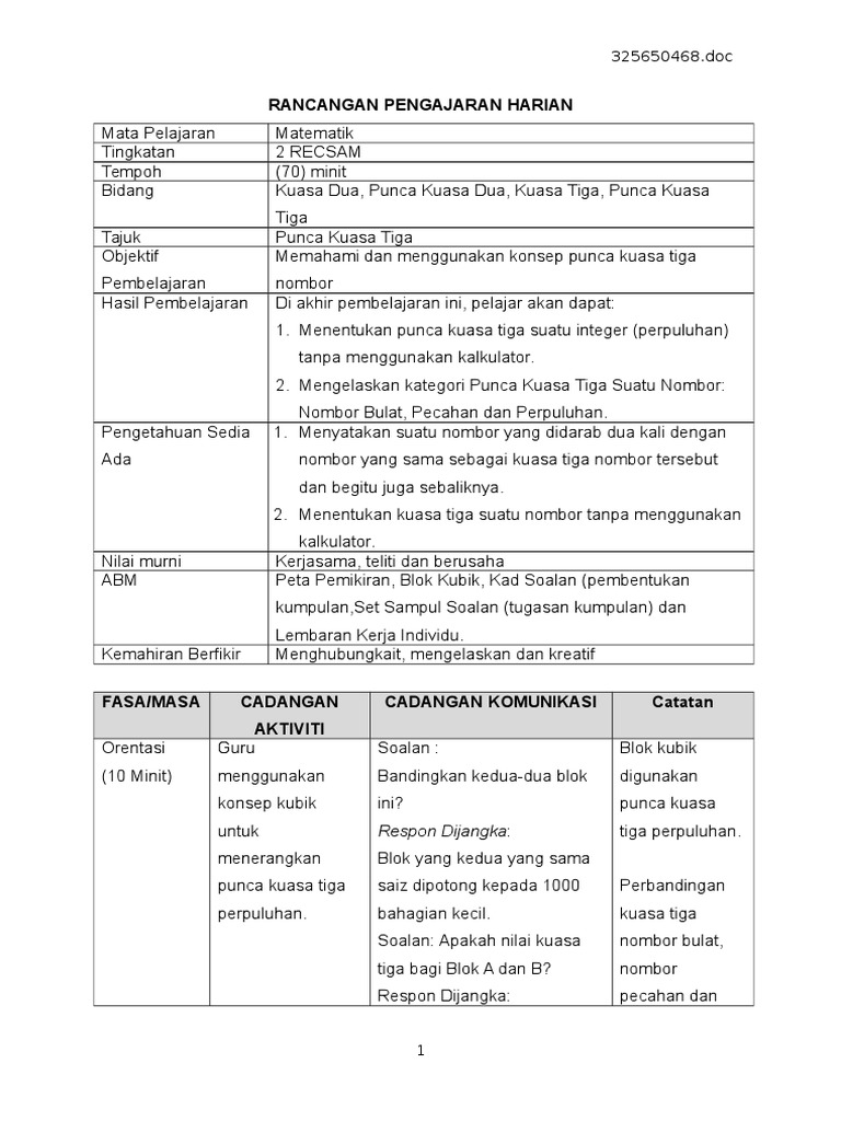Rph Matematik Punca Kuasa Dua Tiga Pdf