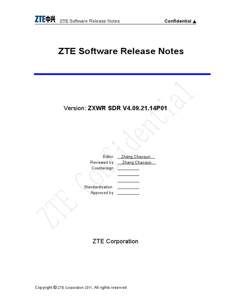 ZTE Software Release Notes: Version: ZXWR SDR V4.09.21.14P01 | PDF ...