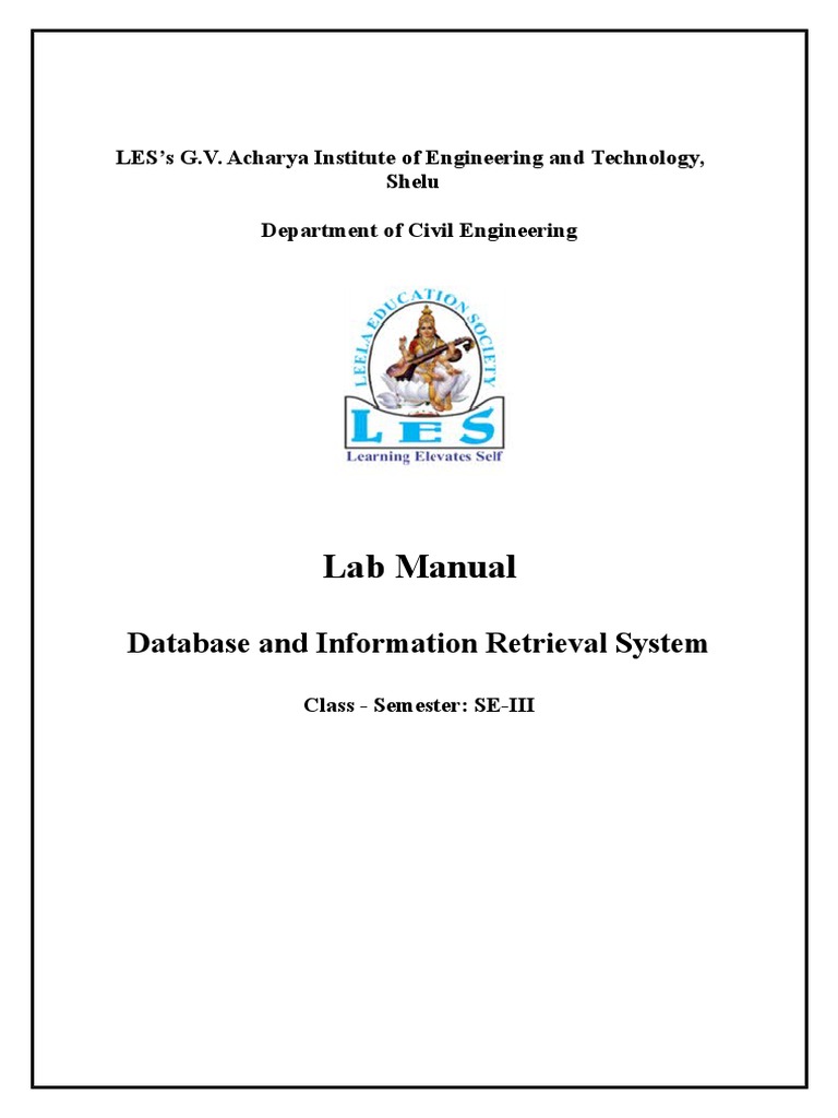 Lab Manual Database and Information Retrieval System PDF Sql