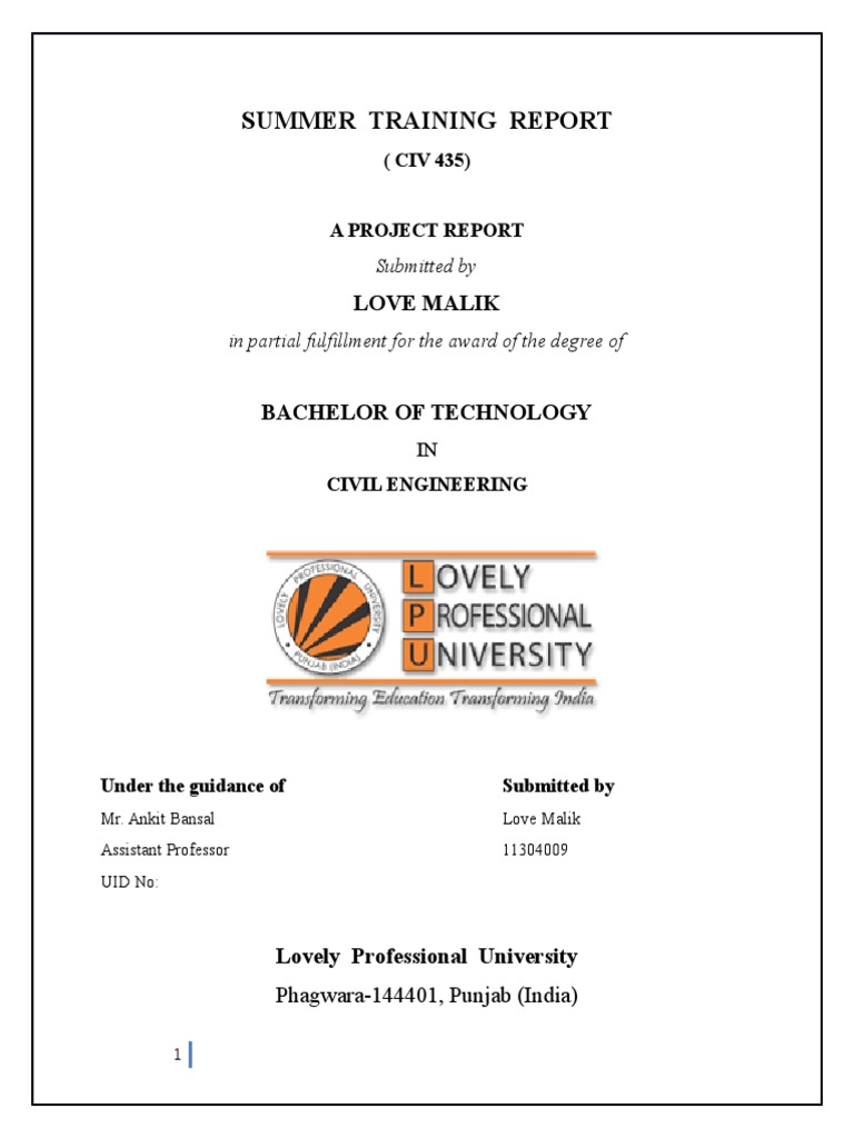 SUMMER TRAINING REPORT FOR CIVIL ENGINEERING STUDENTS PDF intelligence overview