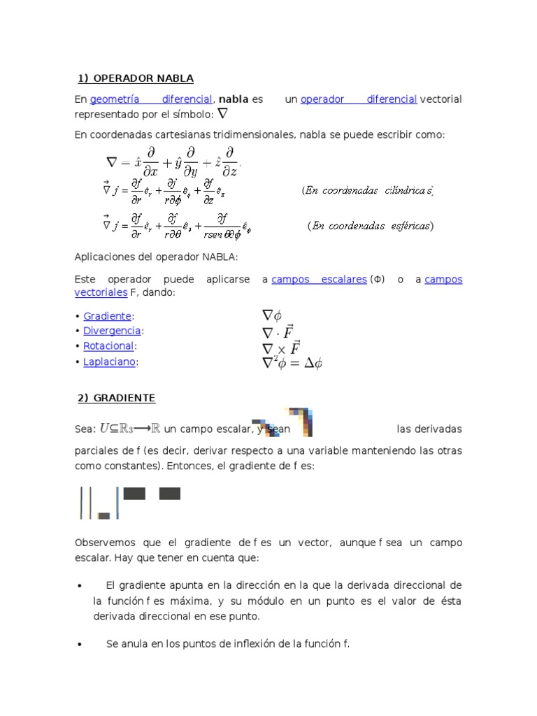 Operador Nabla y sus Aplicaciones | PDF | Degradado | Divergencia