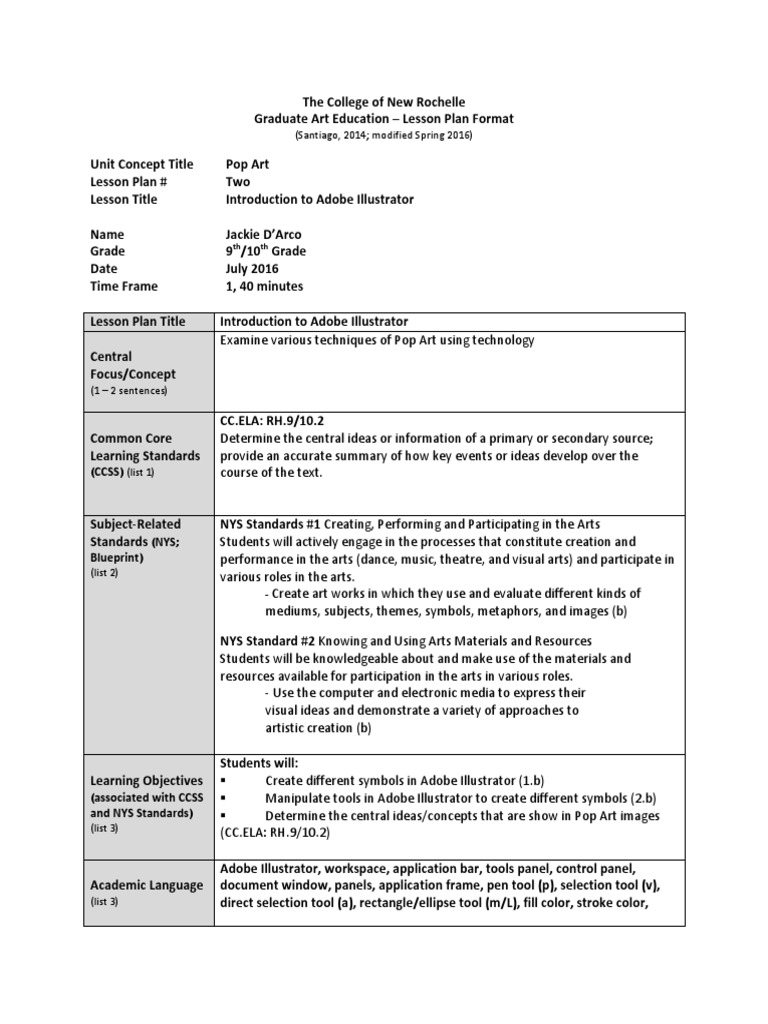 Lesson 2 Adobe Illustrator Lesson Plan
