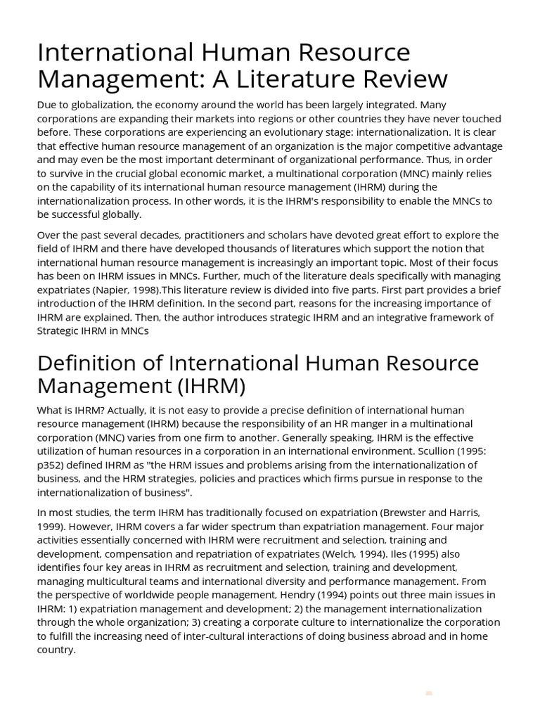 literature review example human resource management