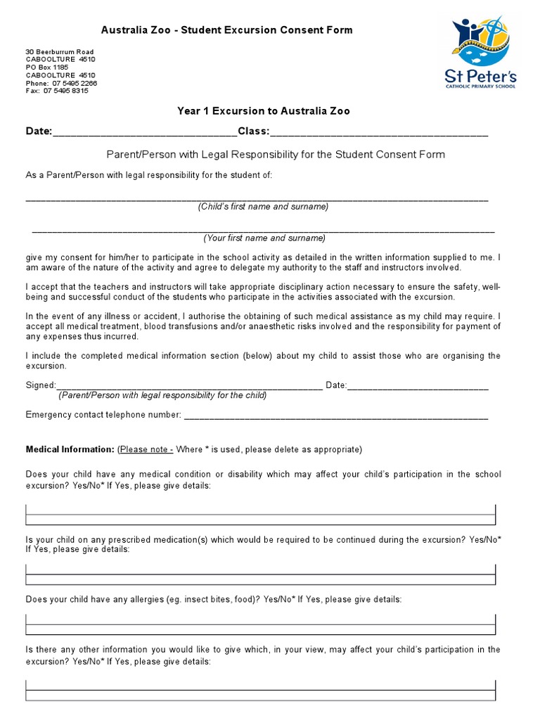 Student Excursion Consent Form | PDF | Asthma | Consent