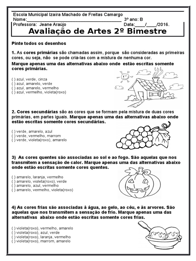 Prova de Artes 3º Ano 2º Bimestre | PDF