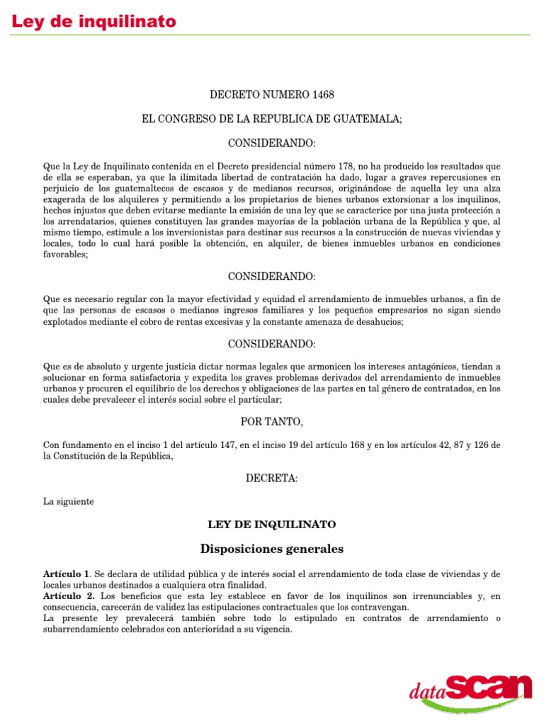 Ley de Inquilinato Alquiler Desalojo