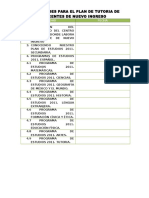 Actividades para Plan de Tutoria de Docentes de Nuevo Ingreso