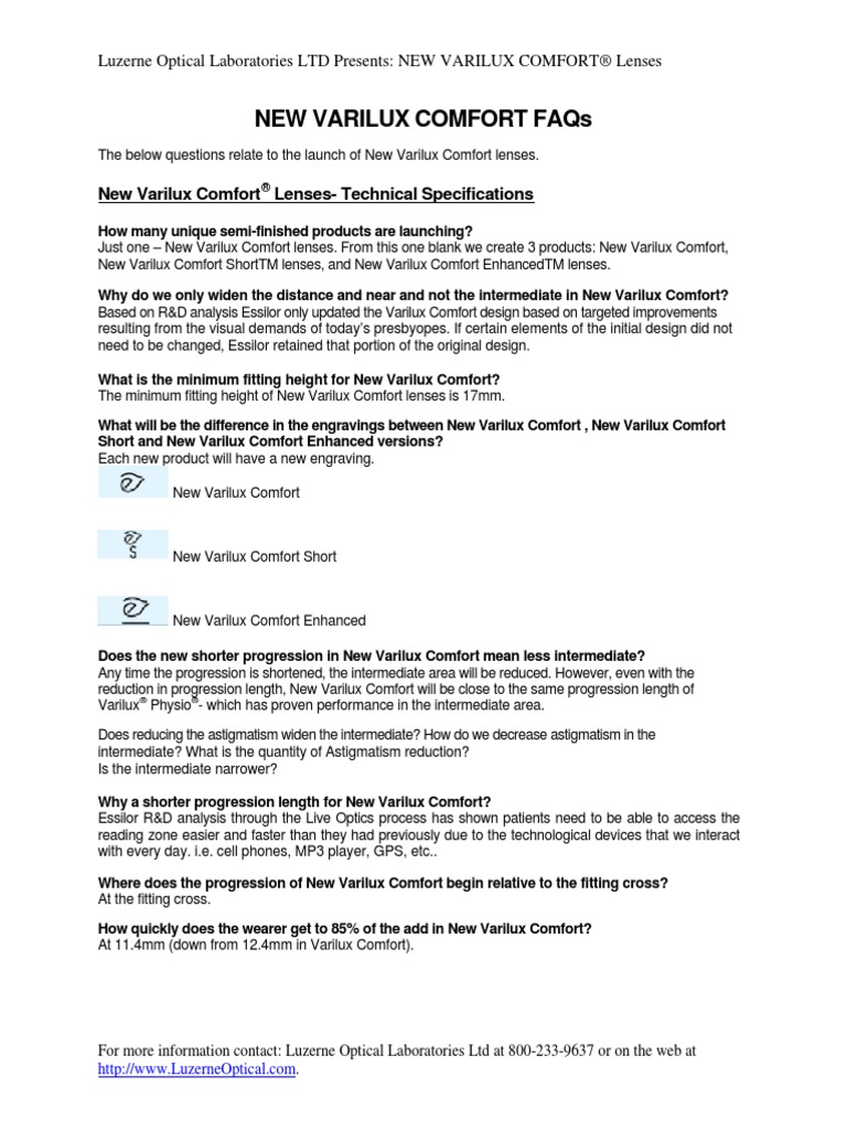 New Varilux Comfort Faqs Lenses Optics