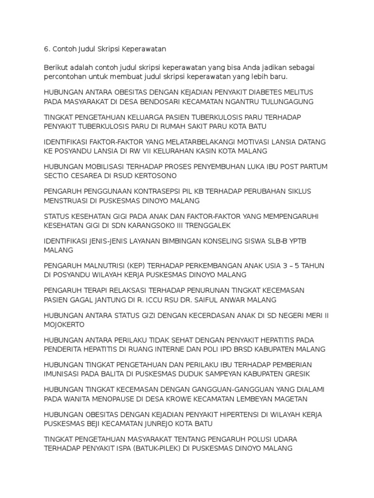 Contoh Judul Skripsi Keperawatan
