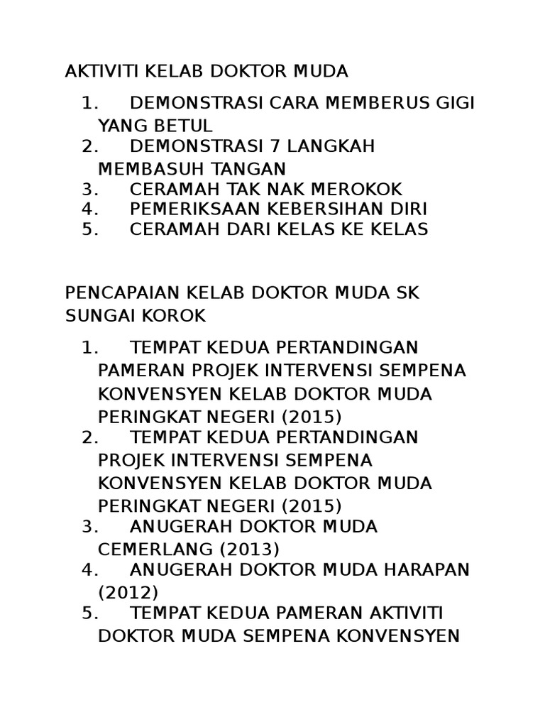 Aktiviti Kelab Doktor Muda