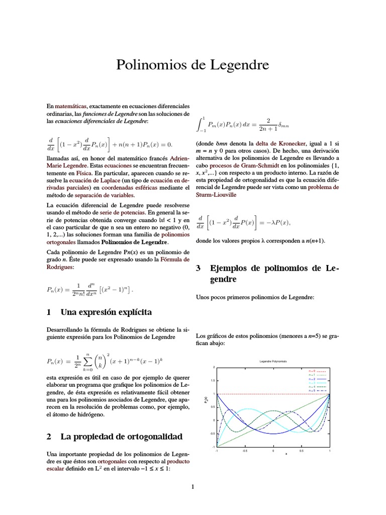 Polinomios de Legendre Relaciones matemáticas Cálculo