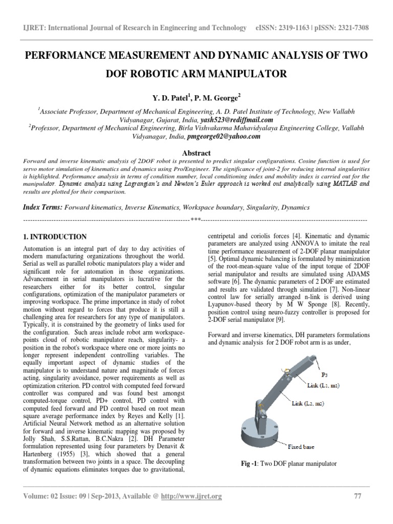 Dynamic Analysis of 2DOF Robotic Arm | PDF | Kinematics | Lagrangian ...