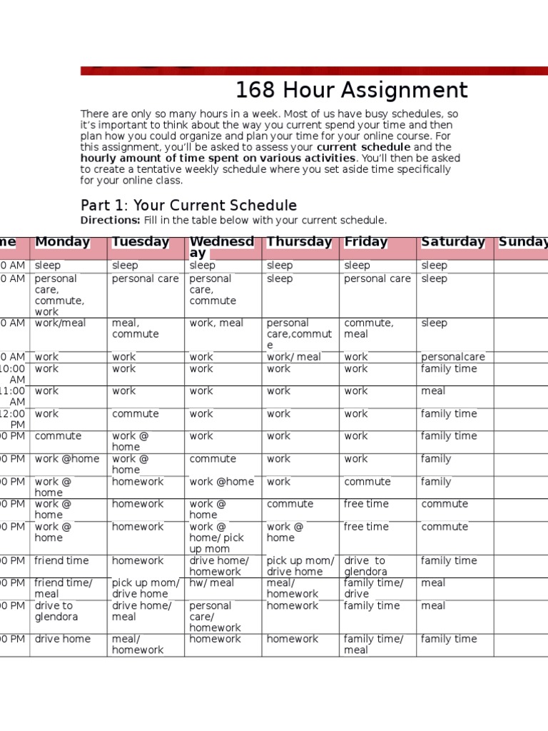 168-Hour Weekly Time Management Plan | PDF | Course Credit | Academic Term