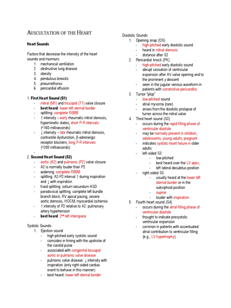 Heart Sounds and Auscultation Guide | PDF | Thorax (Human Anatomy) | Heart