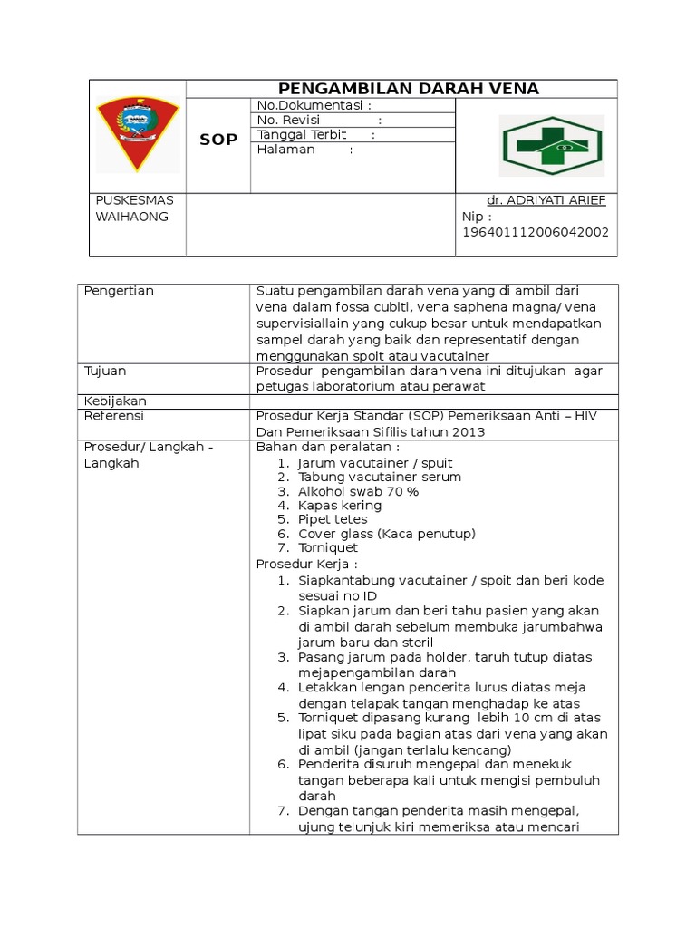 Sop Pengambilan Darah Vena