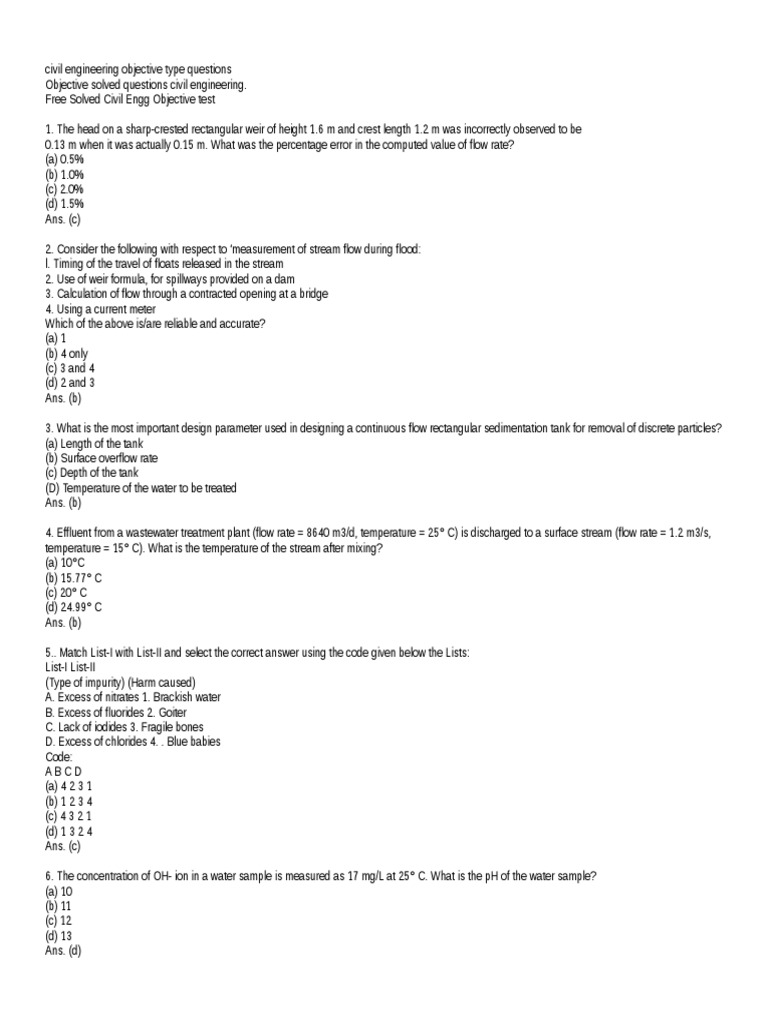 Civil Engineering Objective Questions | PDF | Concrete | Beam (Structure)