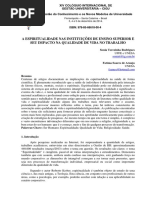 A Espiritualidade Nas Instituições de Ensino Superior e Seu Impacto Na Qualidade de Vida No Trabalho