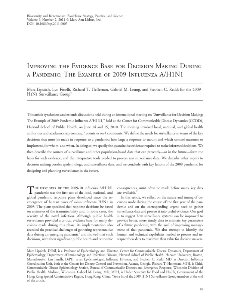 Evidence Based Decision Making | PDF | Influenza Pandemic | Influenza