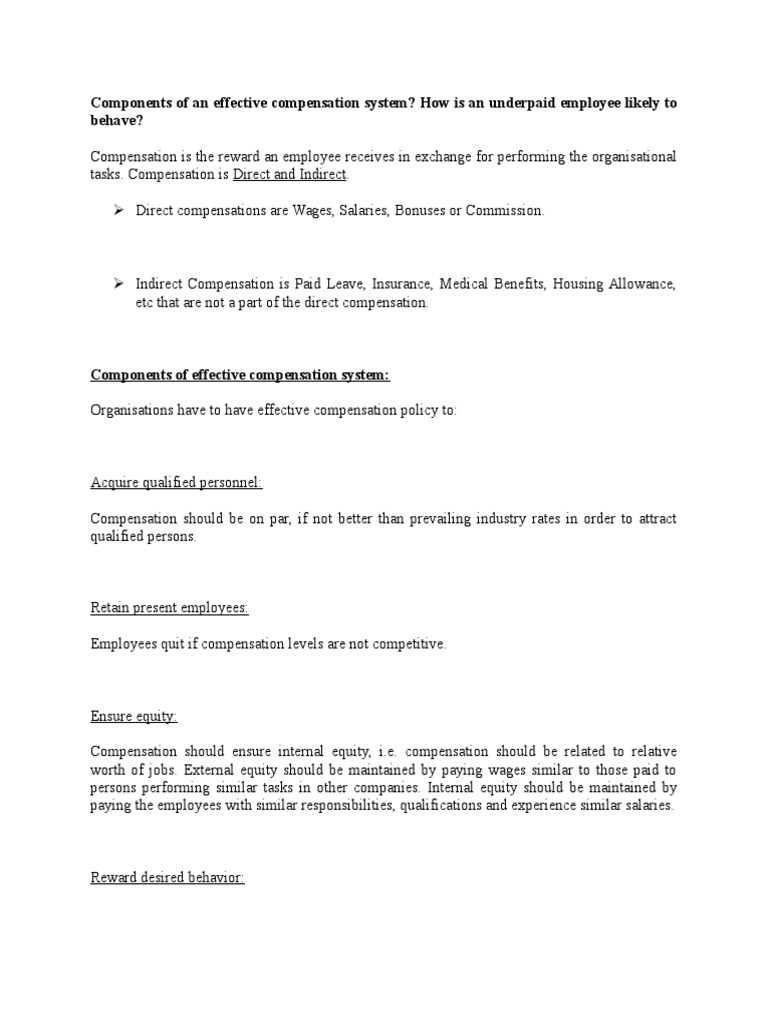 Components of An Effective Compensation System | PDF | Employee ...
