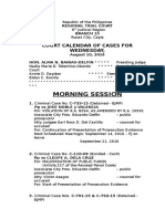 Morning Session: Court Calendar of Cases For Wednesday