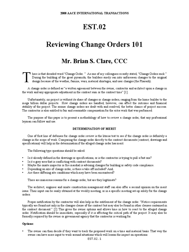 Change Order PDF | PDF | General Contractor | Architect