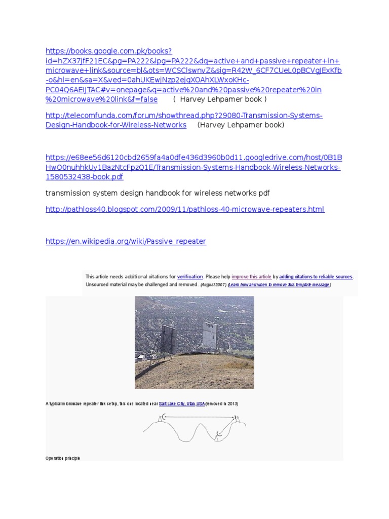 Active and Passive Repeaters PDF Antenna (Radio) Microwave