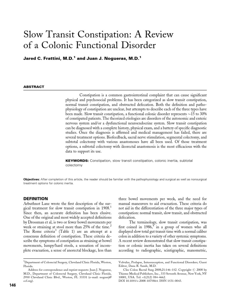 Slow Transit Constipation A Review of Colonic Functional Disorder