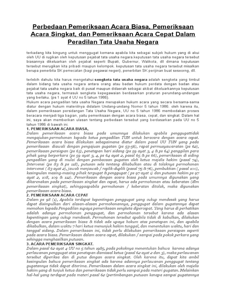 Perbedaan Pemeriksaan Acara Biasa, Singkat & Cepat Dalam  