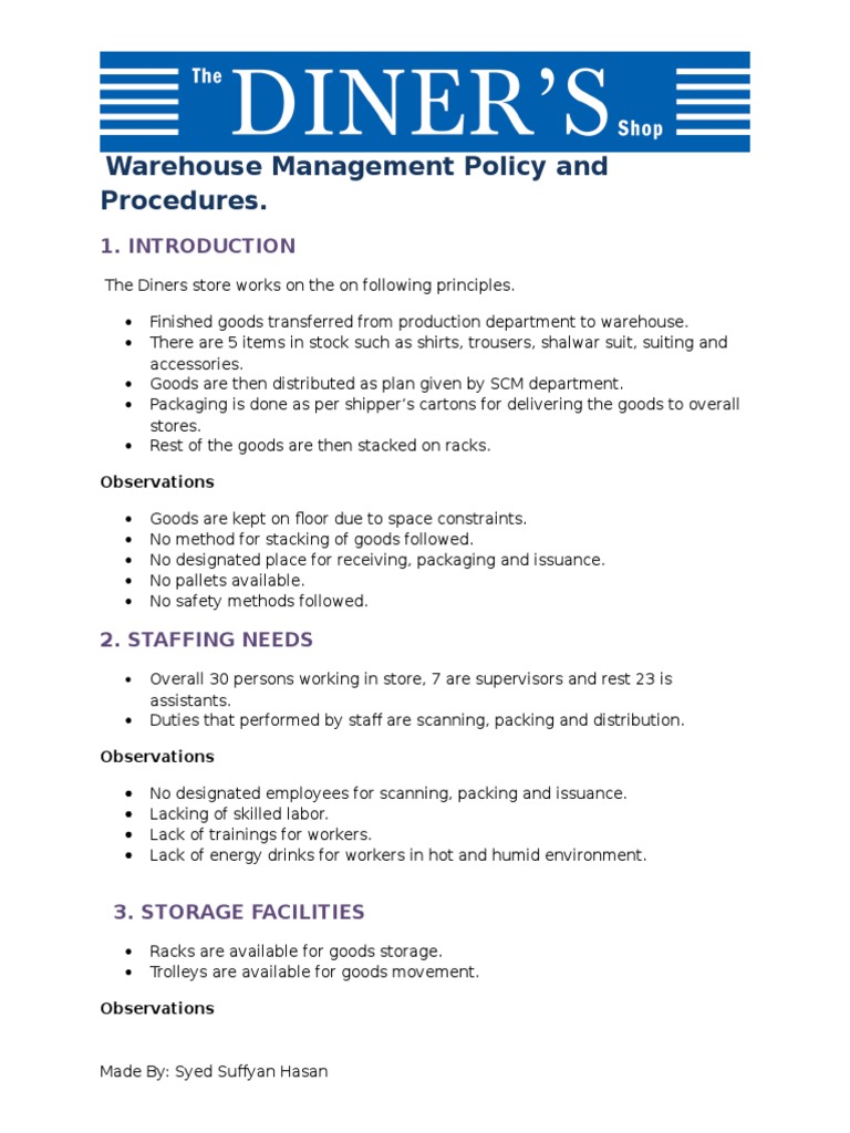 Warehouse Management Policies Overview | PDF | Business | Finance ...