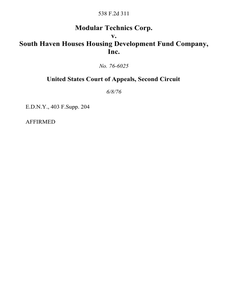 Modular Technics Corp. v. South Haven Houses Housing Development Fund