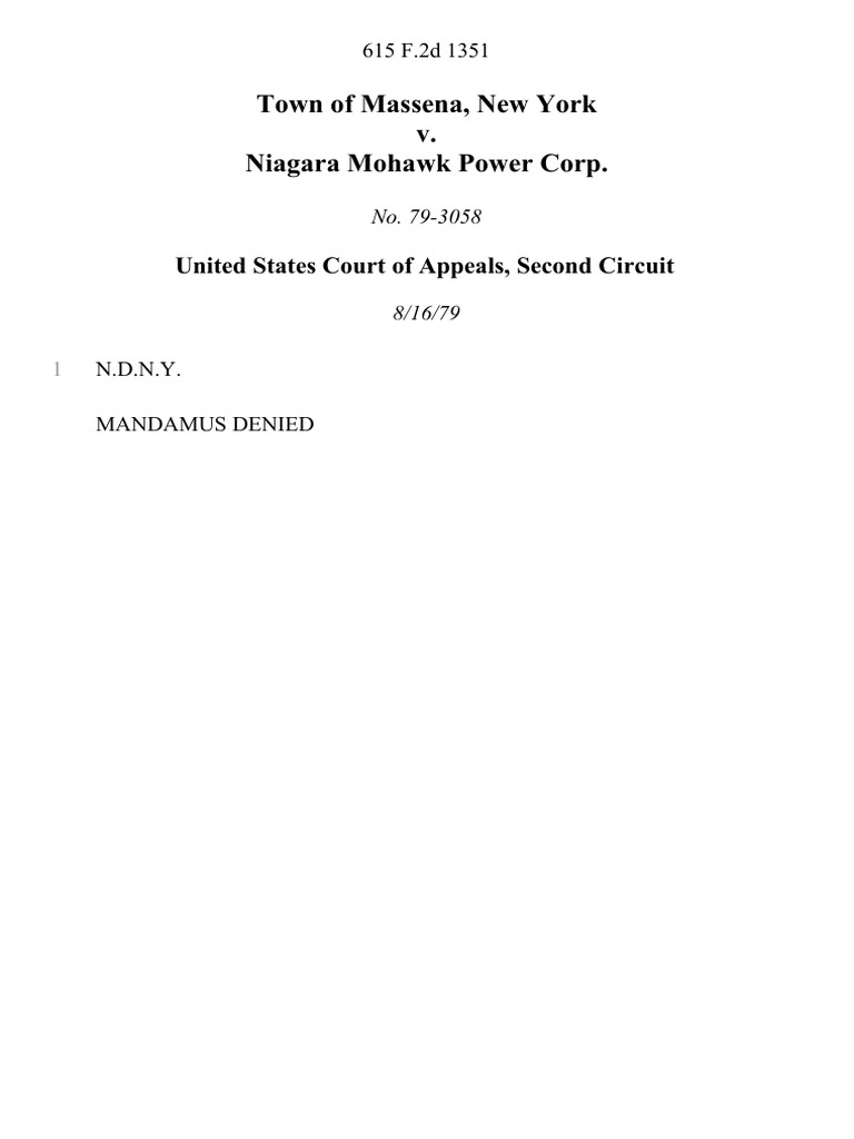 Town of Massena, New York v. Niagara Mohawk Power Corp, 615 F.2d 1351