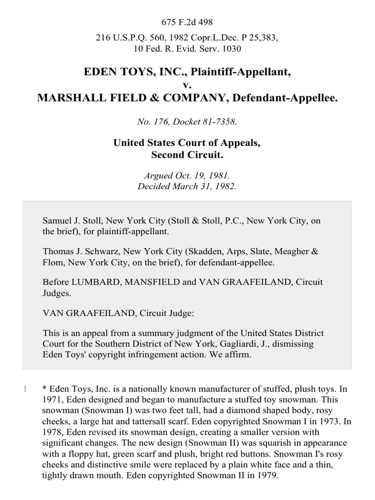 Eden Toys, Inc. v. Marshall Field & Company, 675 F.2d 498, 2d Cir