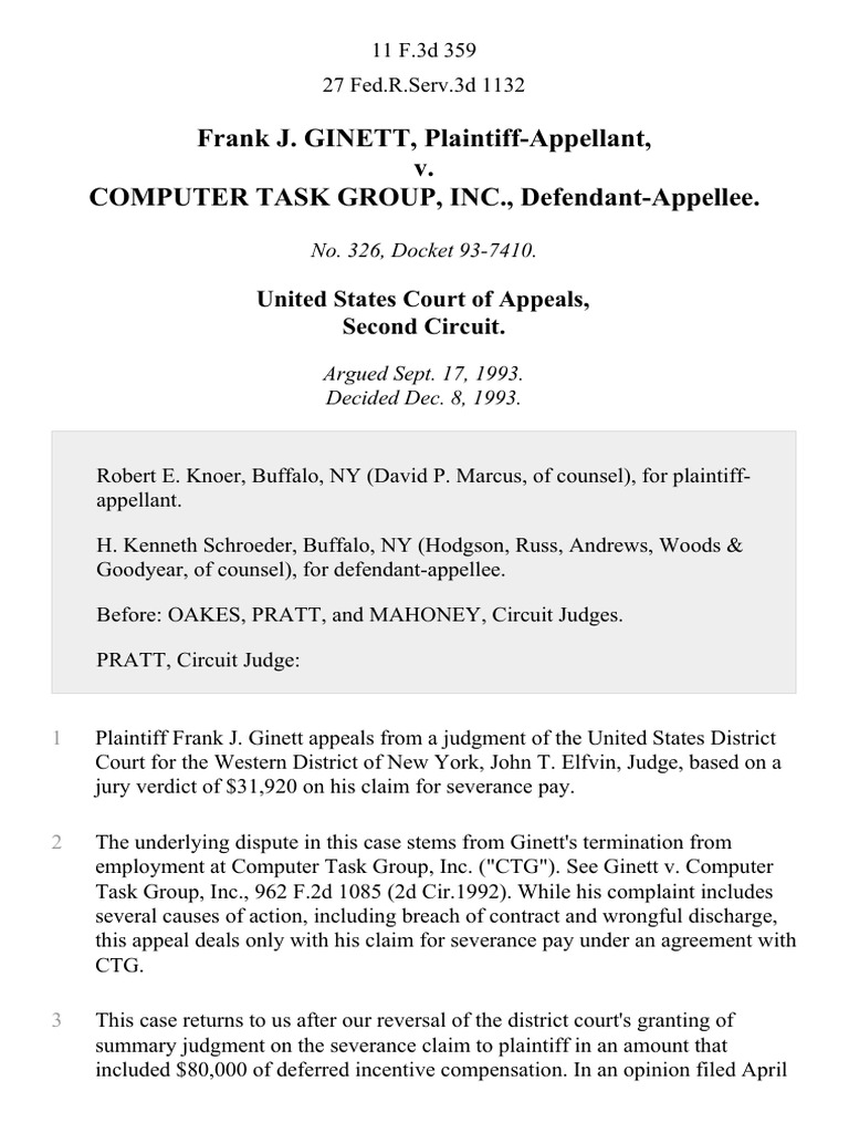 Frank J. v. Computer Task Group, Inc., 11 F.3d 359, 2d Cir