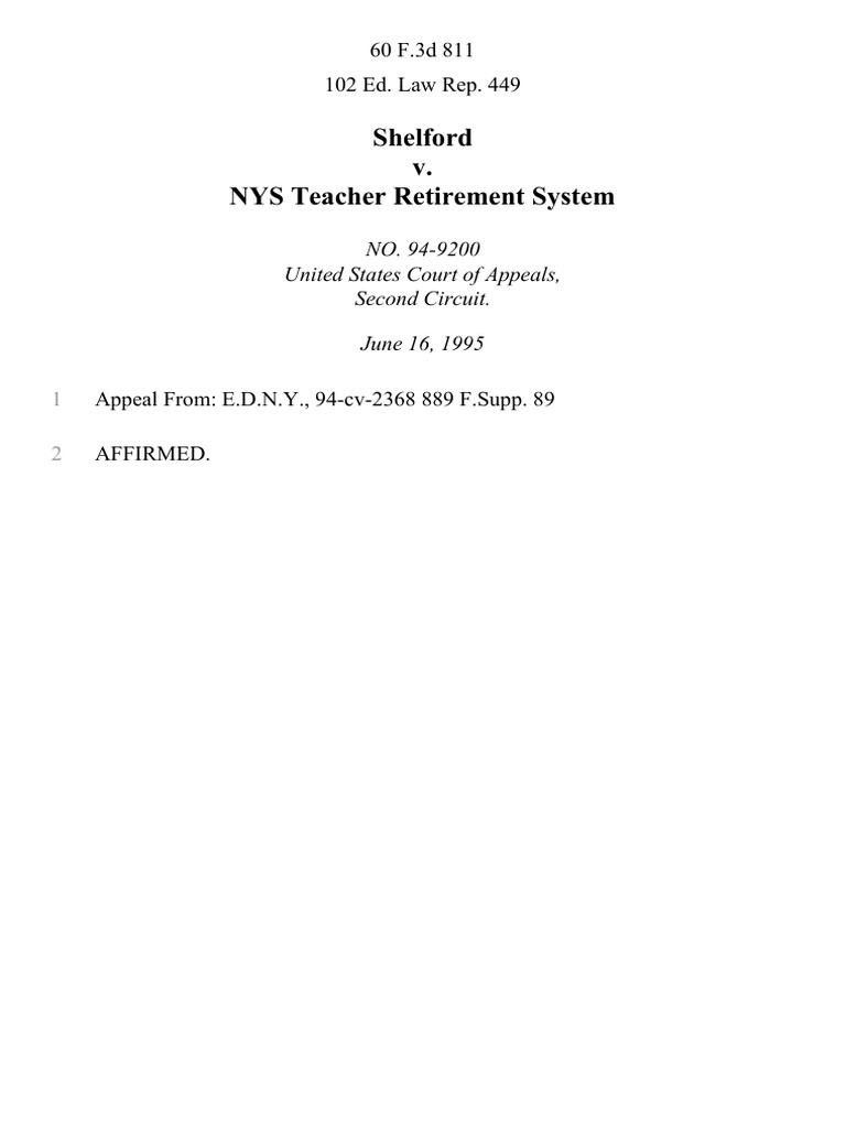 Shelford v. Nys Teacher Retirement System, 60 F.3d 811, 2d Cir. (1995