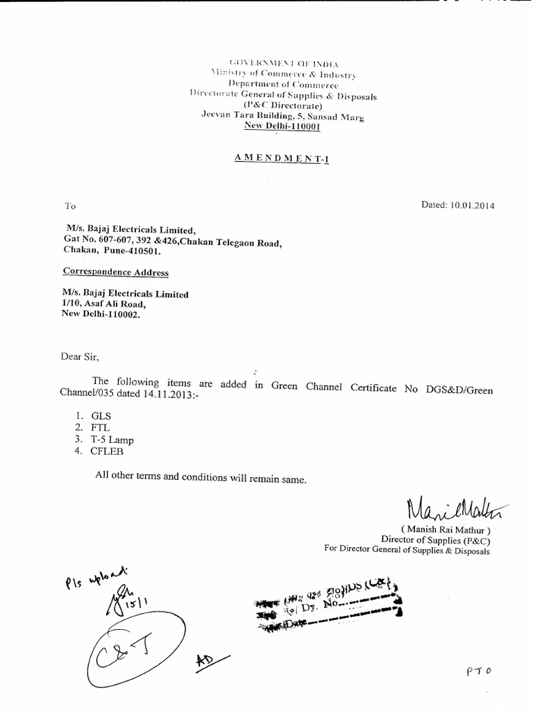 Bajaj Electricals Limited Addition of Items PDF