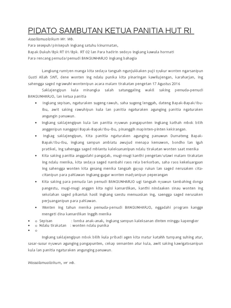 Pidato Sambutan Ketua Panitia Hut Ri