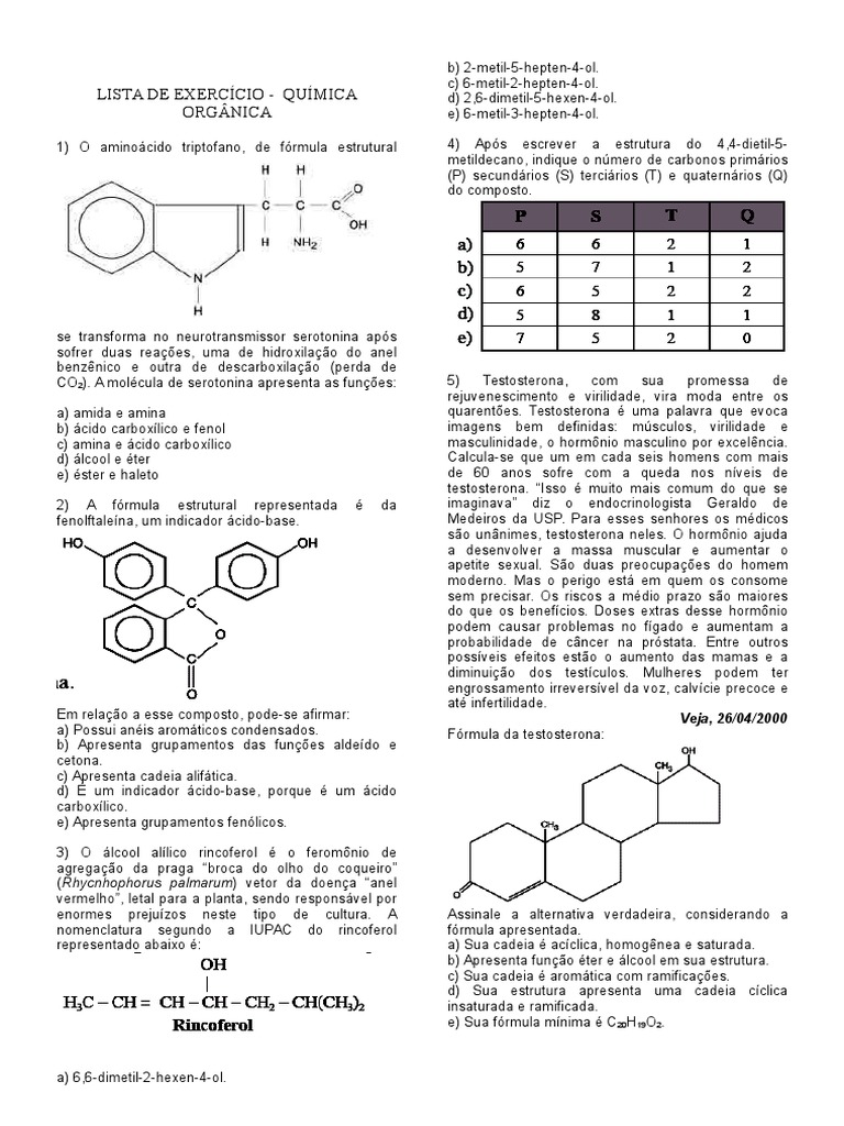 Lista de Exercício - Funções Orgânicas (1)